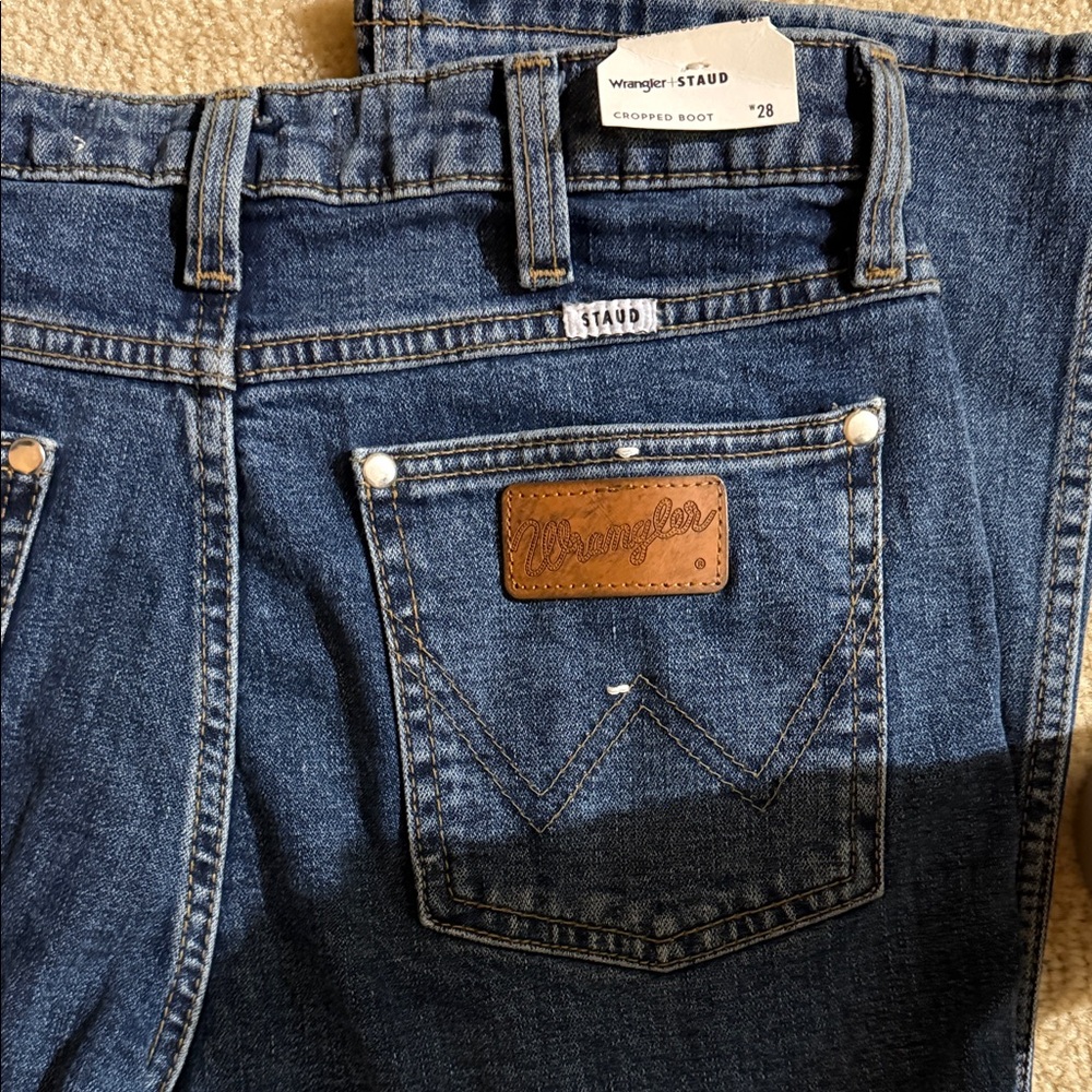 Wrangler Staud Collab Women's Cropped Boot Cut Jeans in Indigo Blue size 28 - Picture 5 of 11